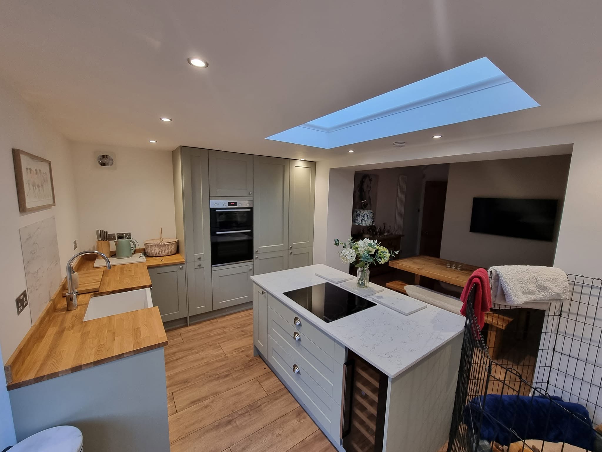 Open-plan kitchen and living space with roof lantern